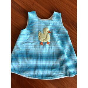 Reversa Kids Dress Blue White Striped Yellow Duck Applique Sleeveless Inside Out